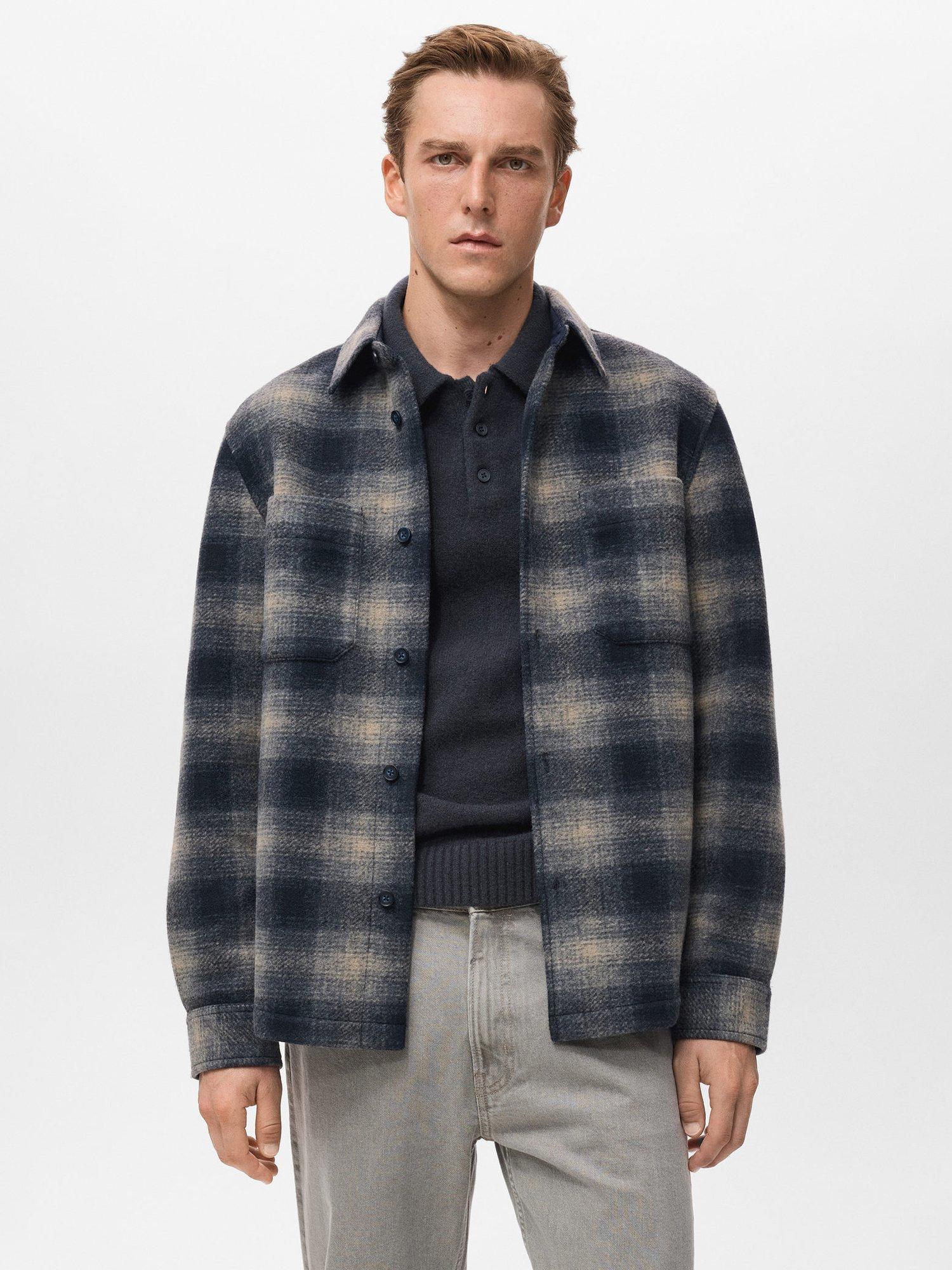 Product image 1 of 8, which shows Mango Megara Check Shacket, Navy, S