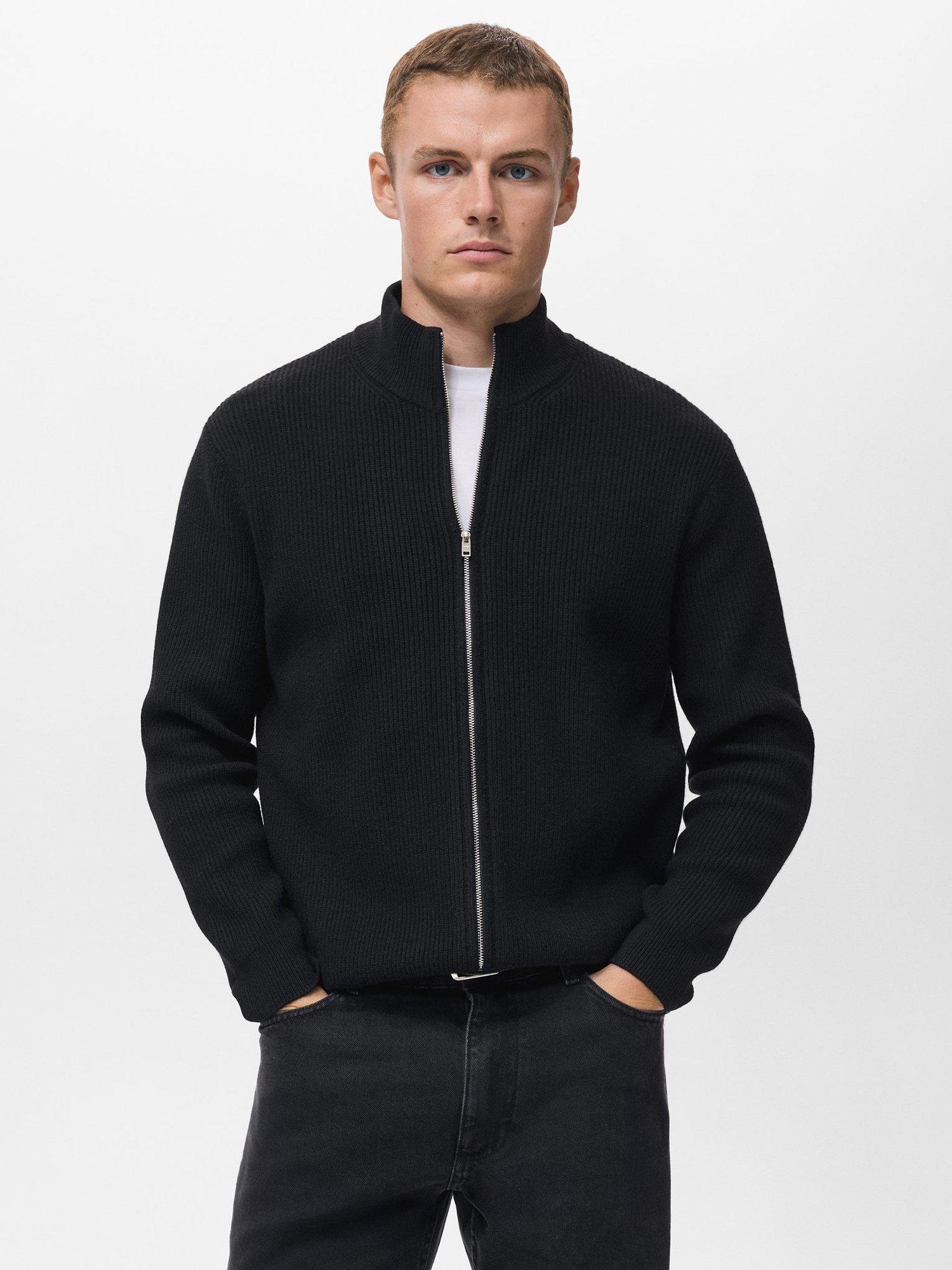 Product image 1 of 8, which shows Mango Park Zip Neck Cardigan, Black, M