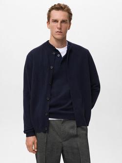 Mango Renzo Wool Crew Neck Cardigan, Navy
