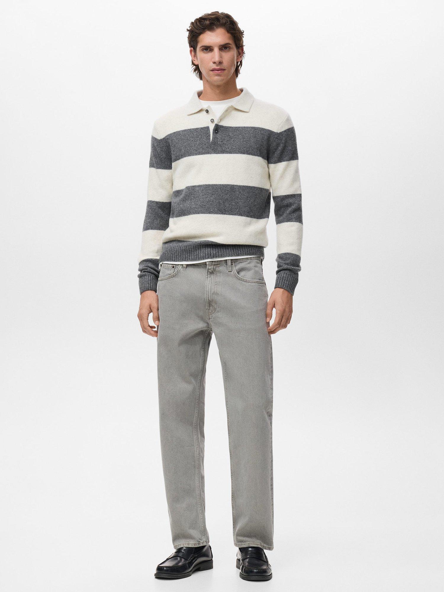 Product image 2 of 8, which shows Mango Lotusr Long Sleeve Striped Polo Jumper, White/Grey, XXL