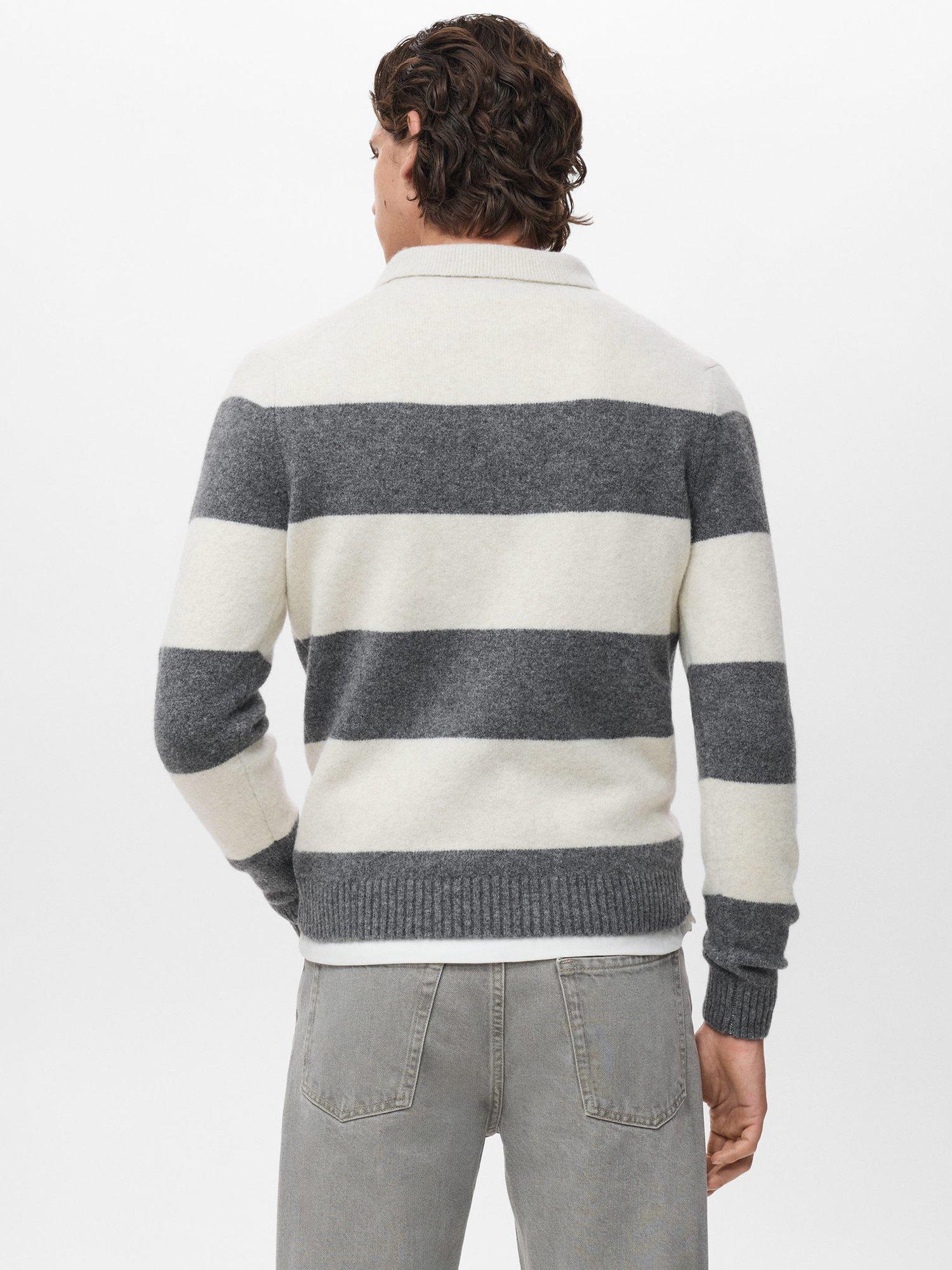 Product image 4 of 8, which shows Mango Lotusr Long Sleeve Striped Polo Jumper, White/Grey, XXL