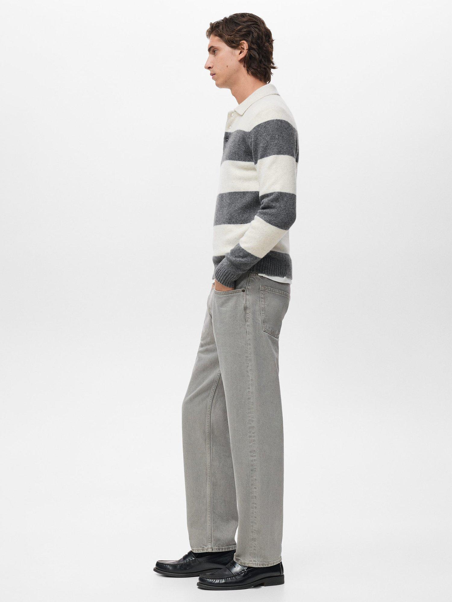 Product image 7 of 8, which shows Mango Lotusr Long Sleeve Striped Polo Jumper, White/Grey, XXL