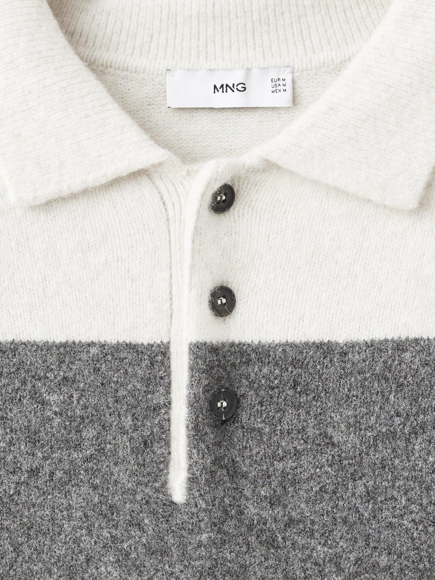 Product image 8 of 8, which shows Mango Lotusr Long Sleeve Striped Polo Jumper, White/Grey, XXL