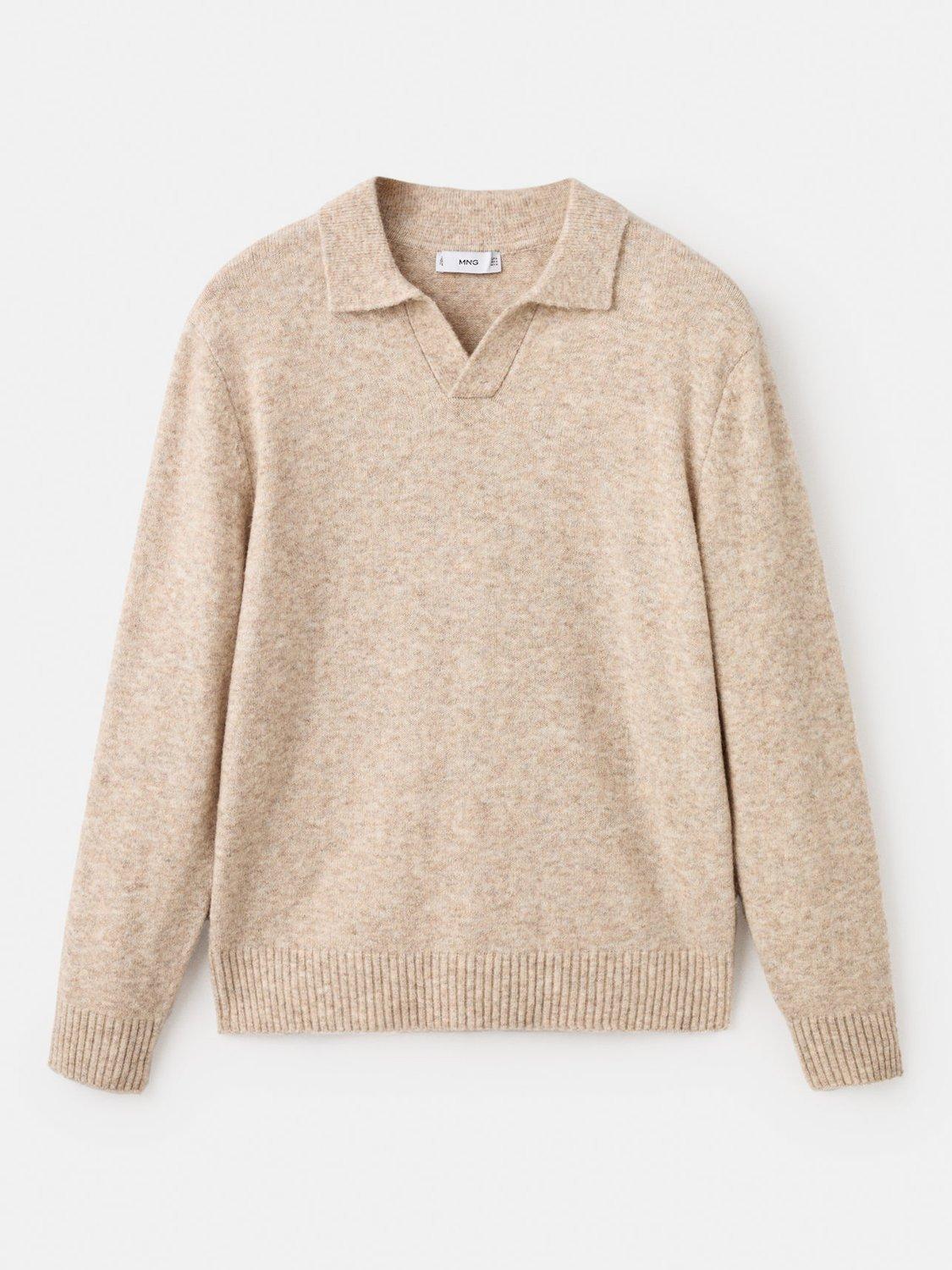 Product image 3 of 8, which shows Mango Oreo Knitted Wool Blend Polo Sweater, Pastel Brown, M