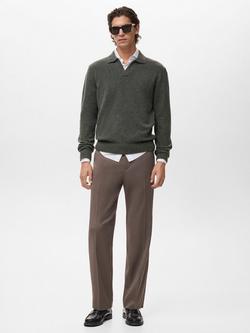 Mango Oreo Knitted Wool Blend Polo Sweater - view 2, Dark Green