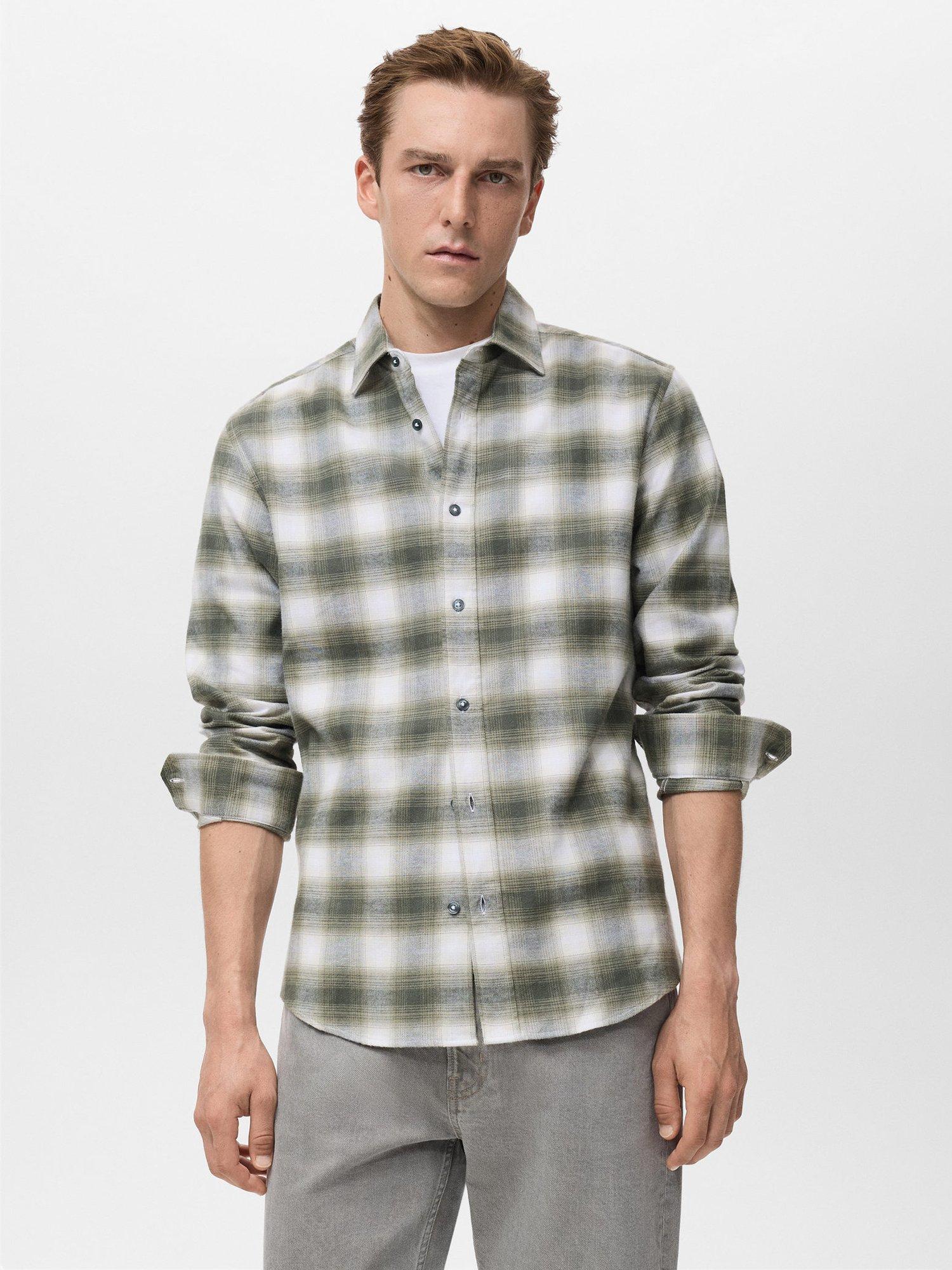 Product image 1 of 8, which shows Mango Pierre Cotton Regular Fit Check Shirt, Dark Green, M