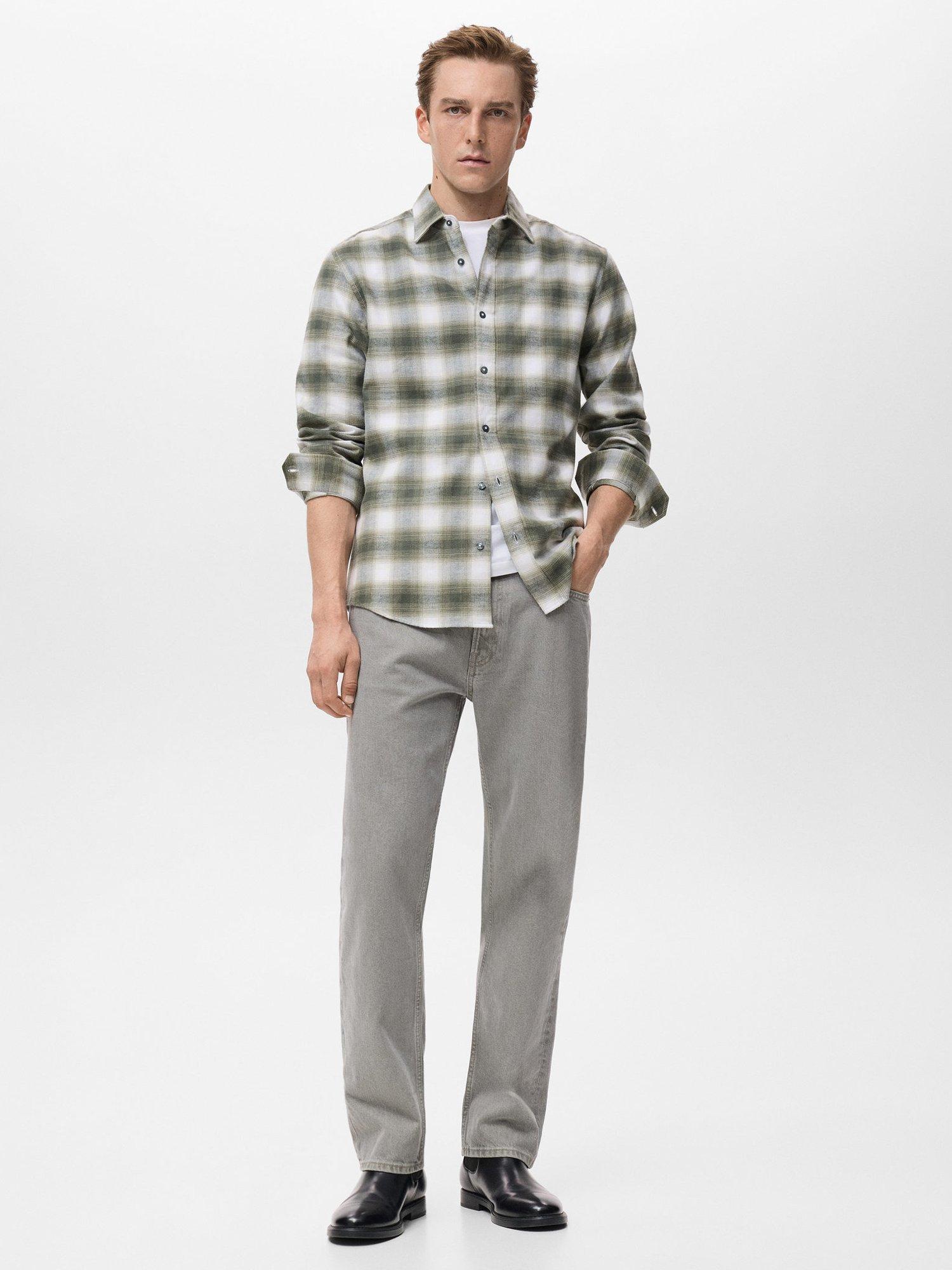 Product image 2 of 8, which shows Mango Pierre Cotton Regular Fit Check Shirt, Dark Green, M