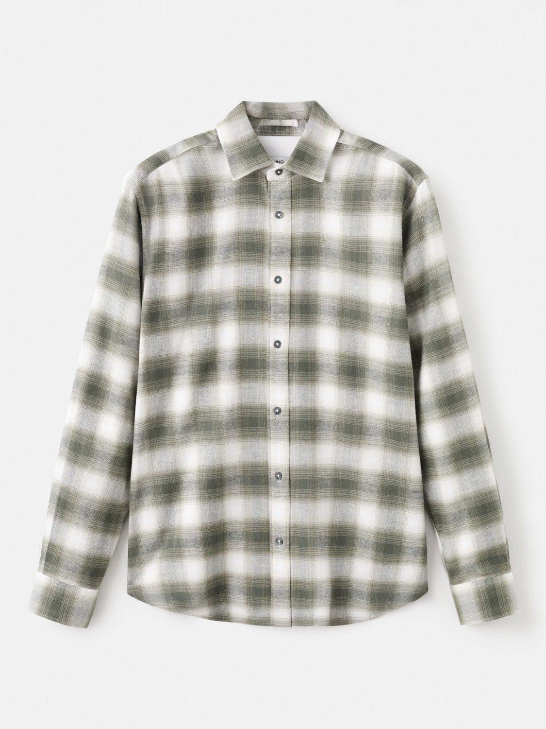 Product image 3 of 8, which shows Mango Pierre Cotton Regular Fit Check Shirt, Dark Green, M