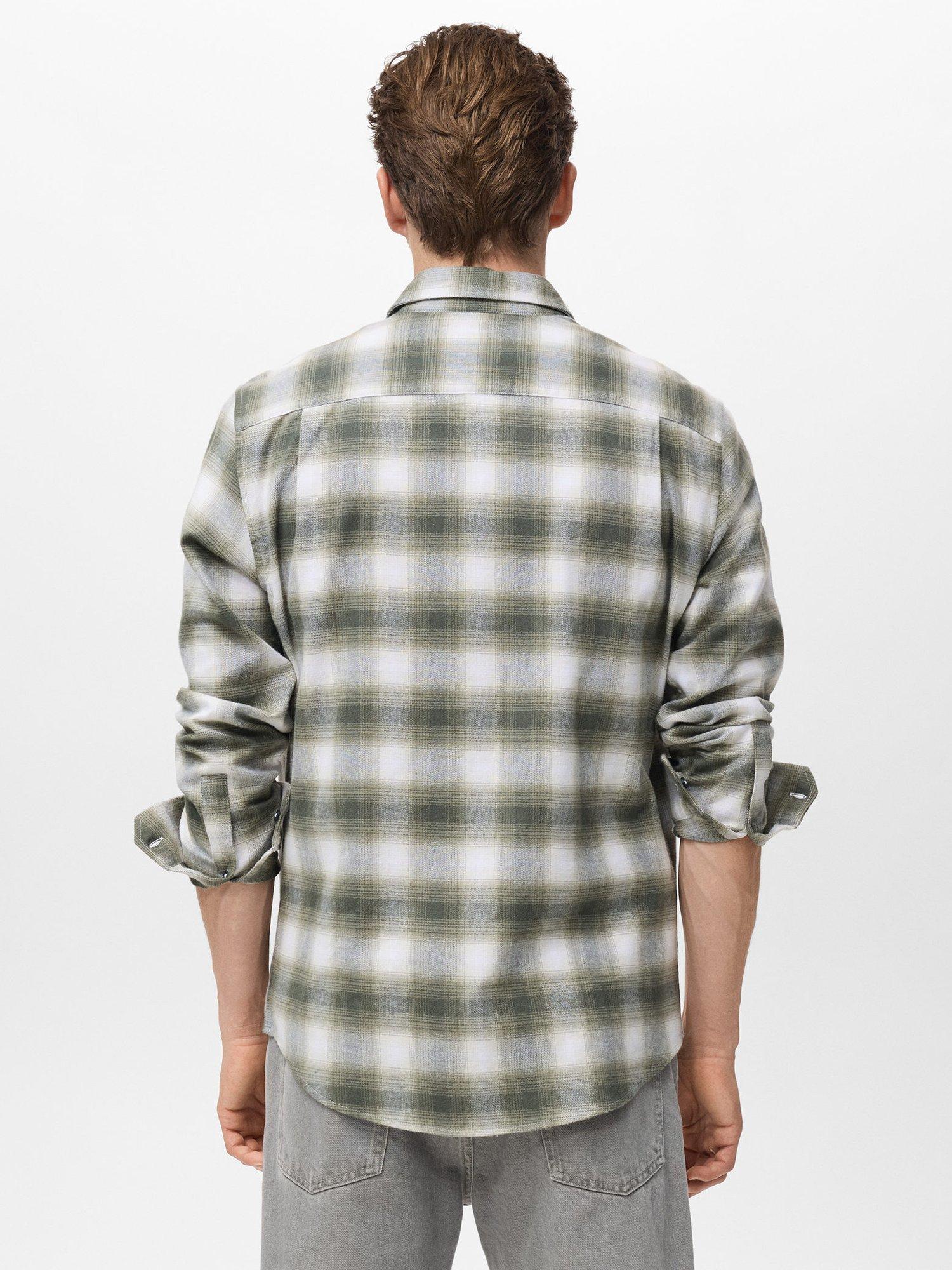 Product image 4 of 8, which shows Mango Pierre Cotton Regular Fit Check Shirt, Dark Green, M