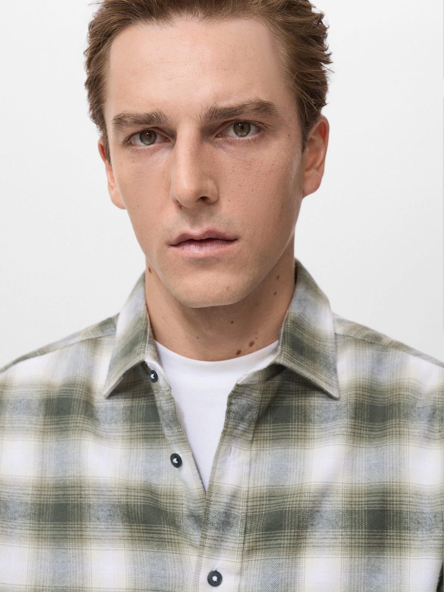 Product image 6 of 8, which shows Mango Pierre Cotton Regular Fit Check Shirt, Dark Green, M