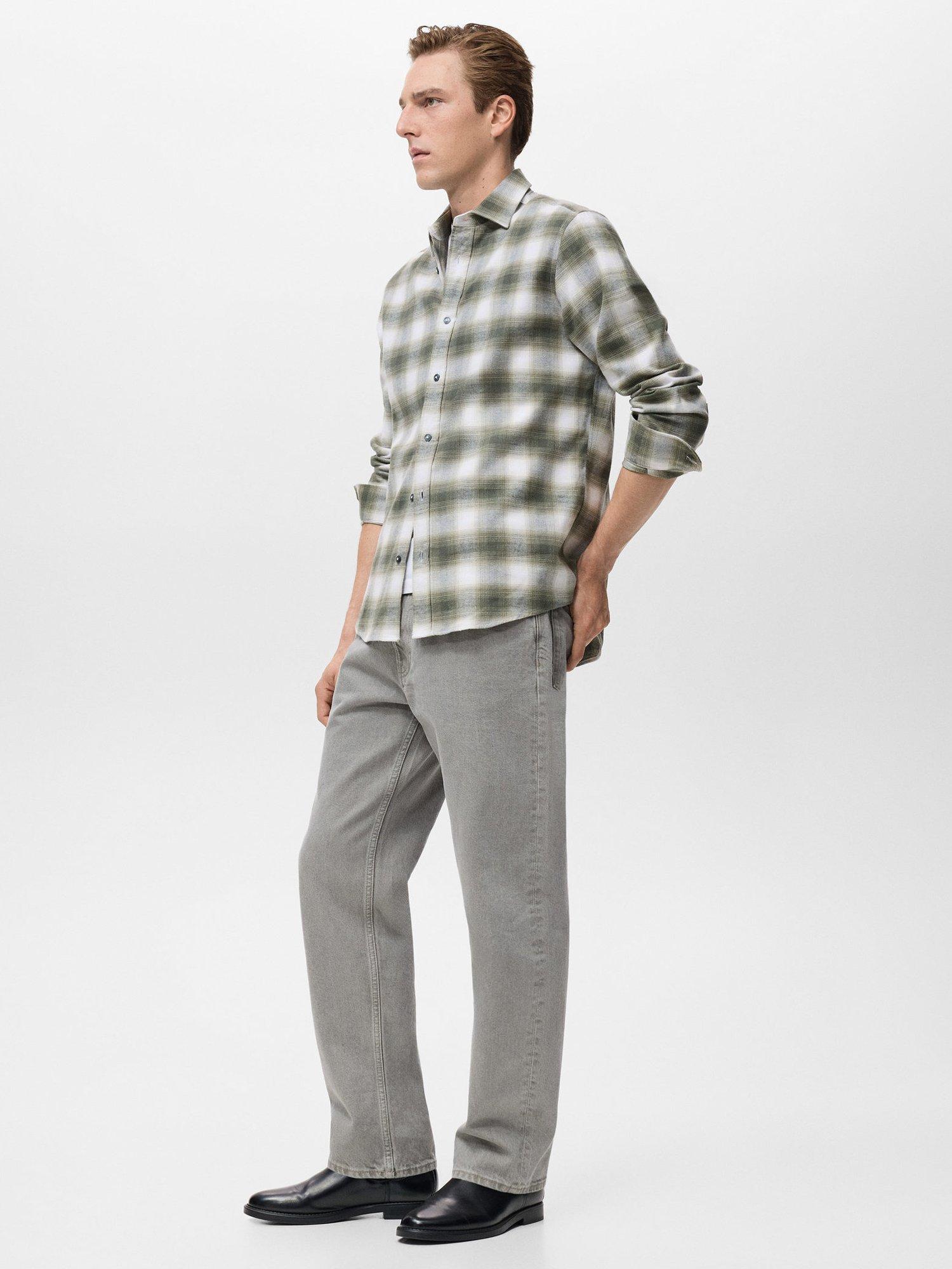 Product image 7 of 8, which shows Mango Pierre Cotton Regular Fit Check Shirt, Dark Green, M