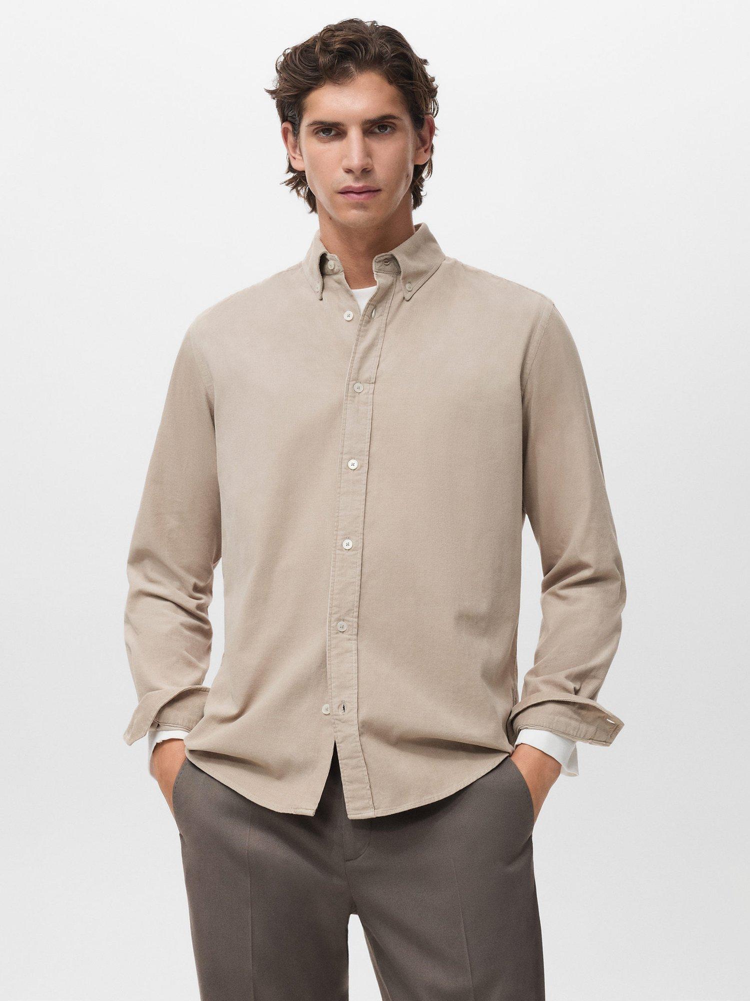 Product image 1 of 8, which shows Mango Tadi Cotton Long Sleeve Collar Shirt, Light Beige, L