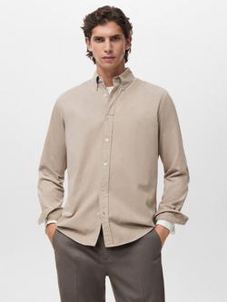 Mango Tadi Cotton Long Sleeve Collar Shirt, Light Beige