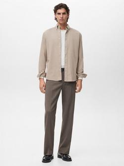 Mango Tadi Cotton Long Sleeve Collar Shirt - view 2, Light Beige