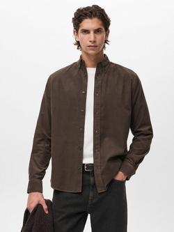 Mango Tadi Cotton Long Sleeve Collar Shirt, Medium Brown