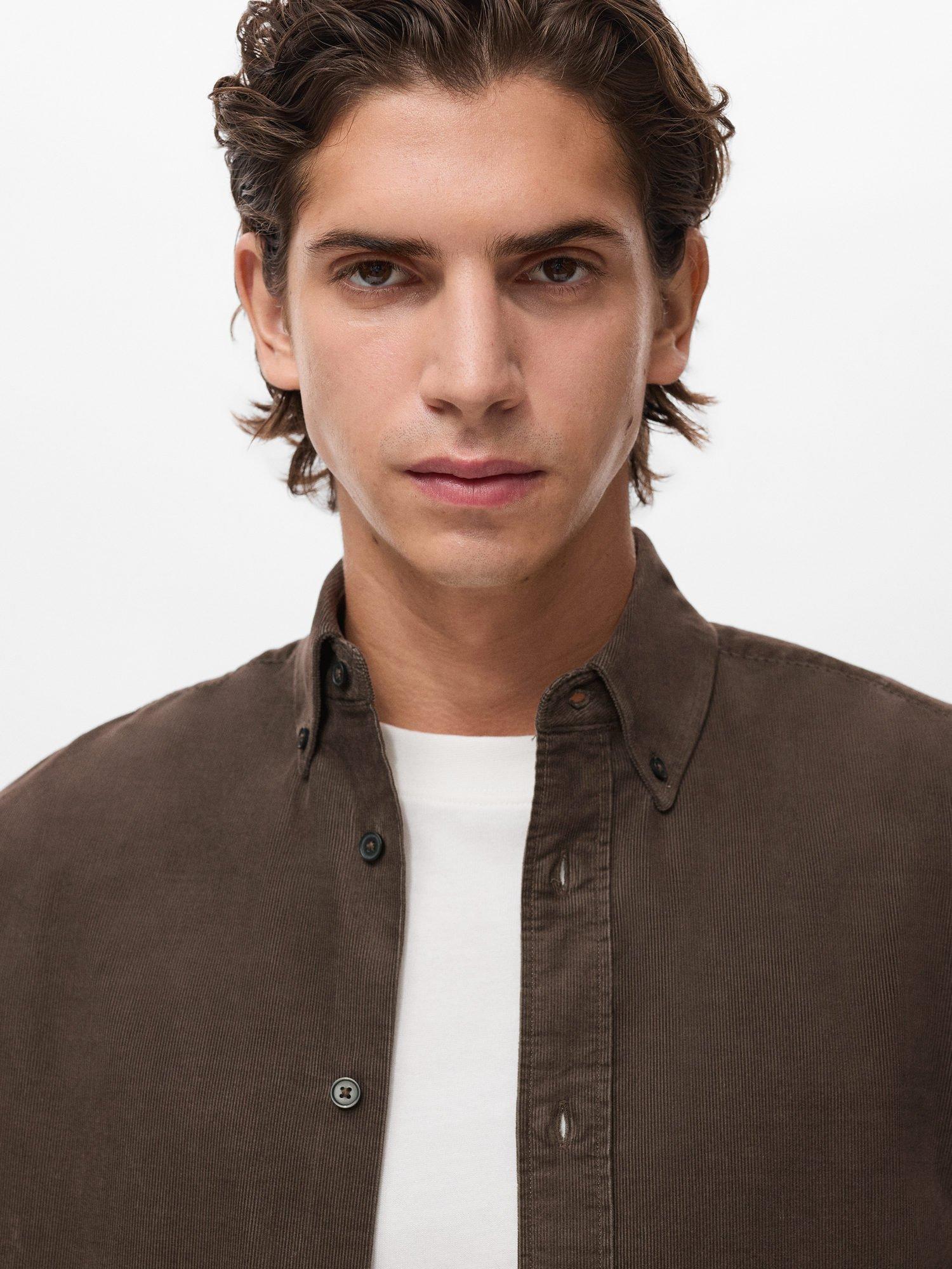 Product image 6 of 8, which shows Mango Tadi Cotton Long Sleeve Collar Shirt, Medium Brown, L