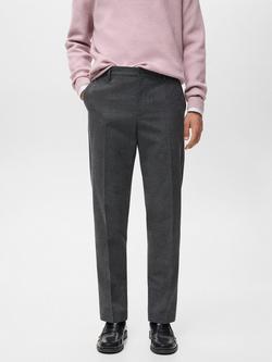 Mango Brest Cotton Blend Straight Tailored Trousers, Dark Grey