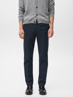 Mango Brest Cotton Blend Straight Tailored Trousers, Navy