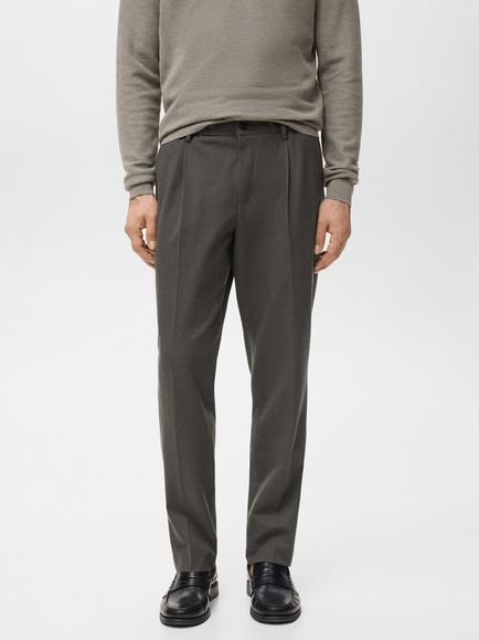 Mango Regular Fit Cord Pleated Trousers, Medium Brown, Medium Brown
