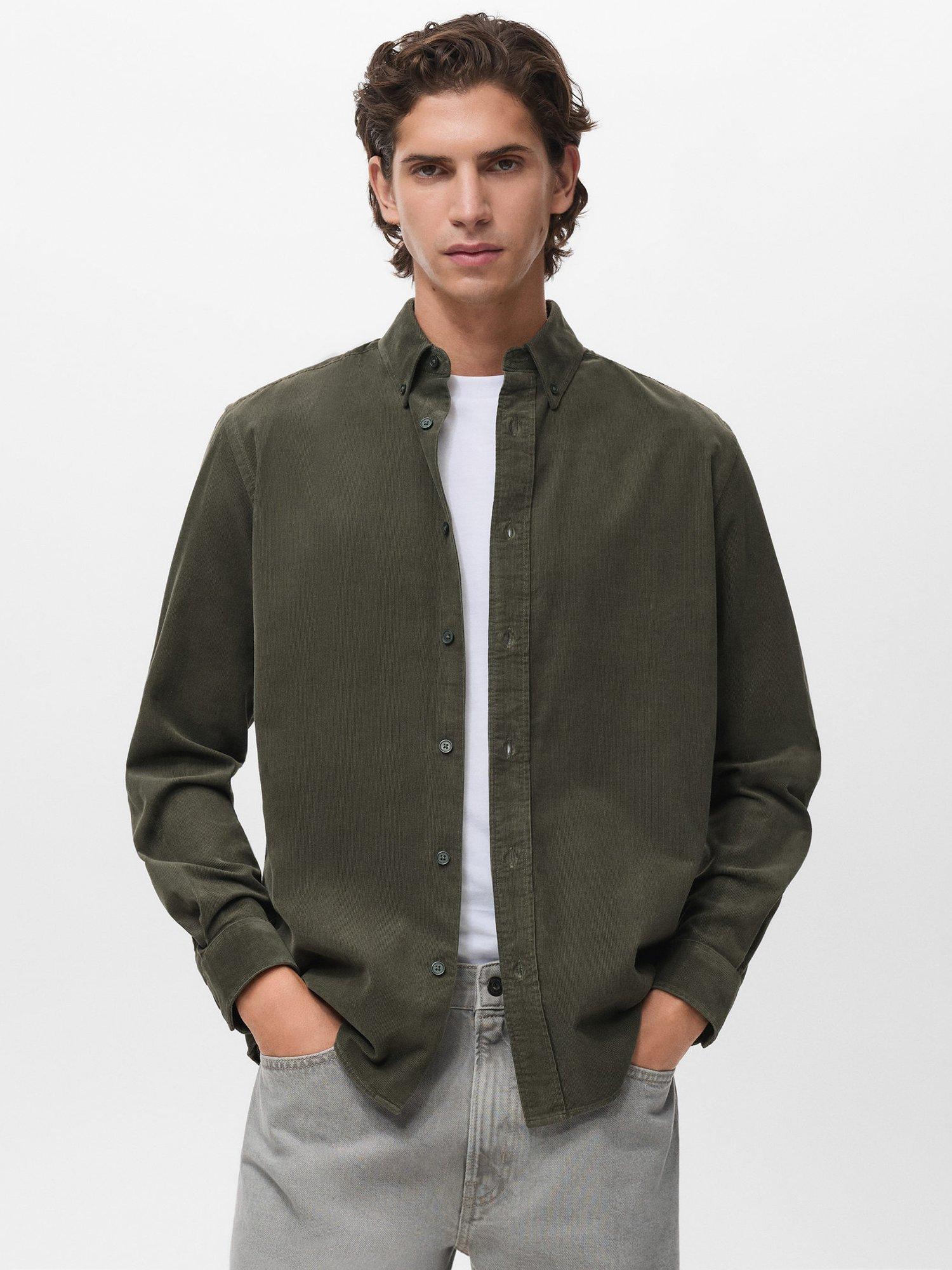 Product image 1 of 8, which shows Mango Tadi Cotton Long Sleeve Collar Shirt, Dark Green, S