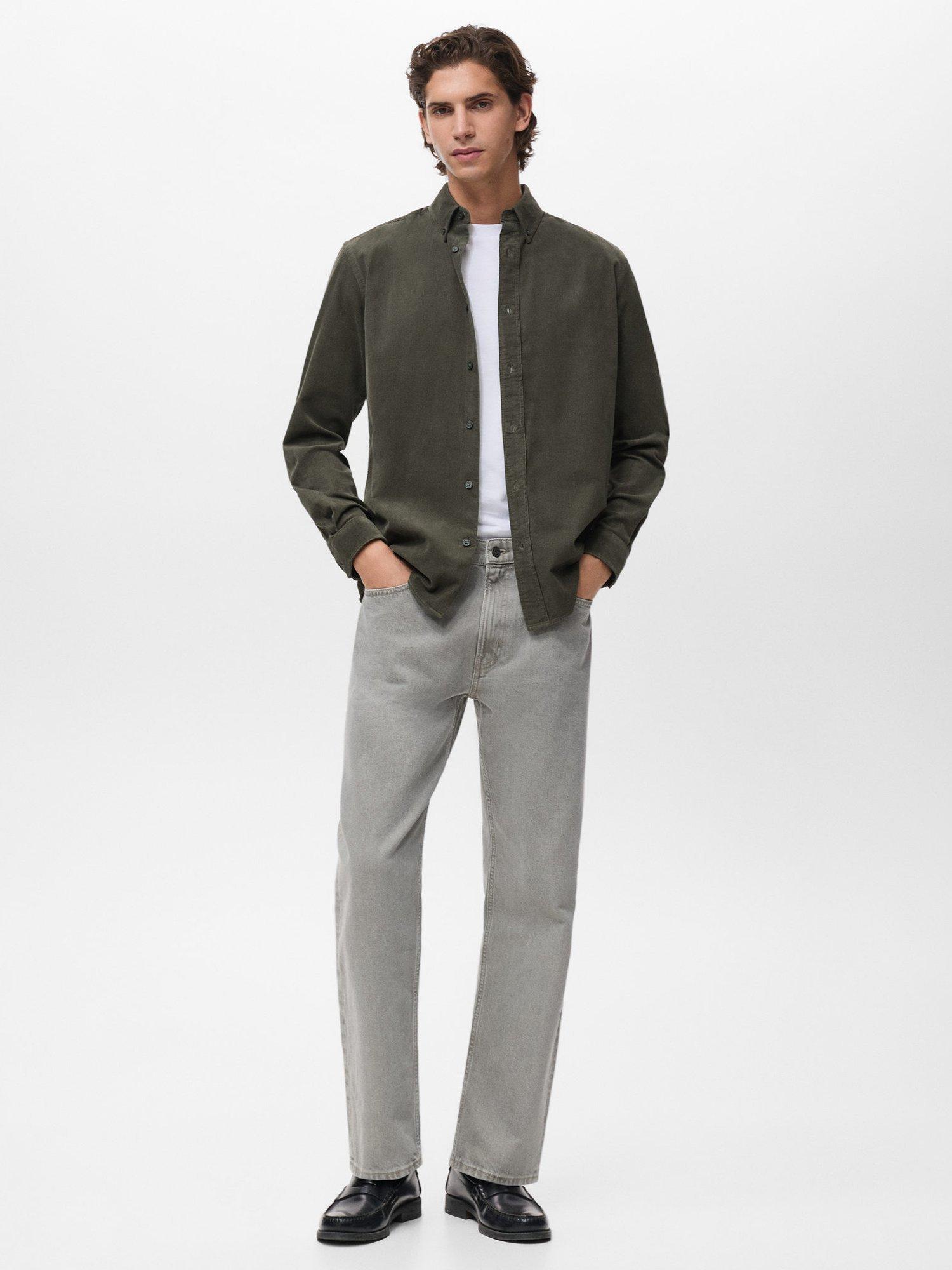 Product image 2 of 8, which shows Mango Tadi Cotton Long Sleeve Collar Shirt, Dark Green, S