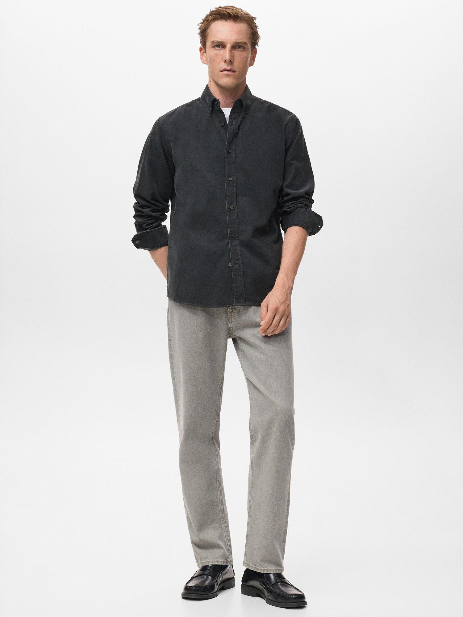 Product image 2 of 8, which shows Mango Tadi Cotton Long Sleeve Collar Shirt, Grey, M