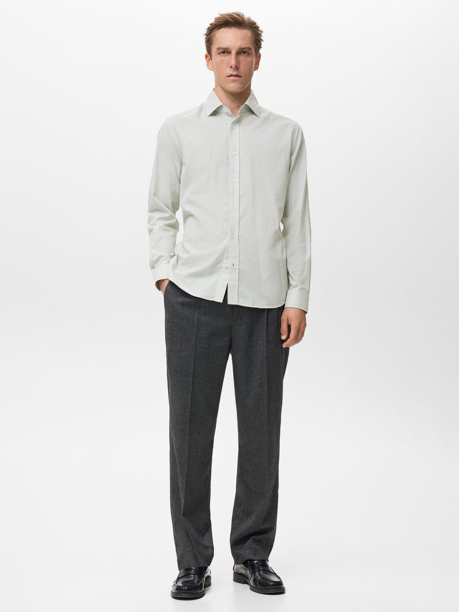 Product image 2 of 8, which shows Mango Veirat Cotton Regular Fit Stripe Shirt, Green, L