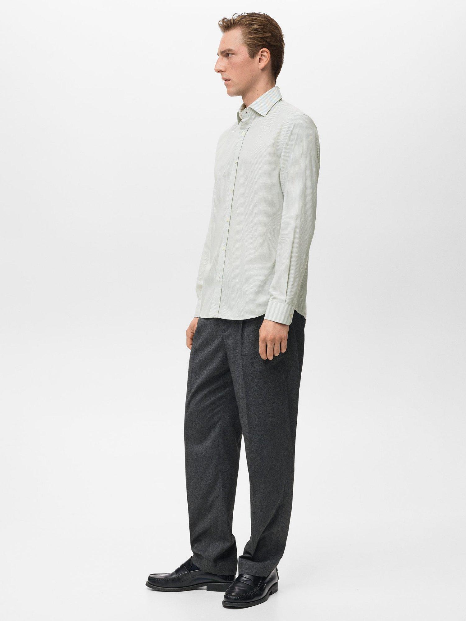 Product image 7 of 8, which shows Mango Veirat Cotton Regular Fit Stripe Shirt, Green, L