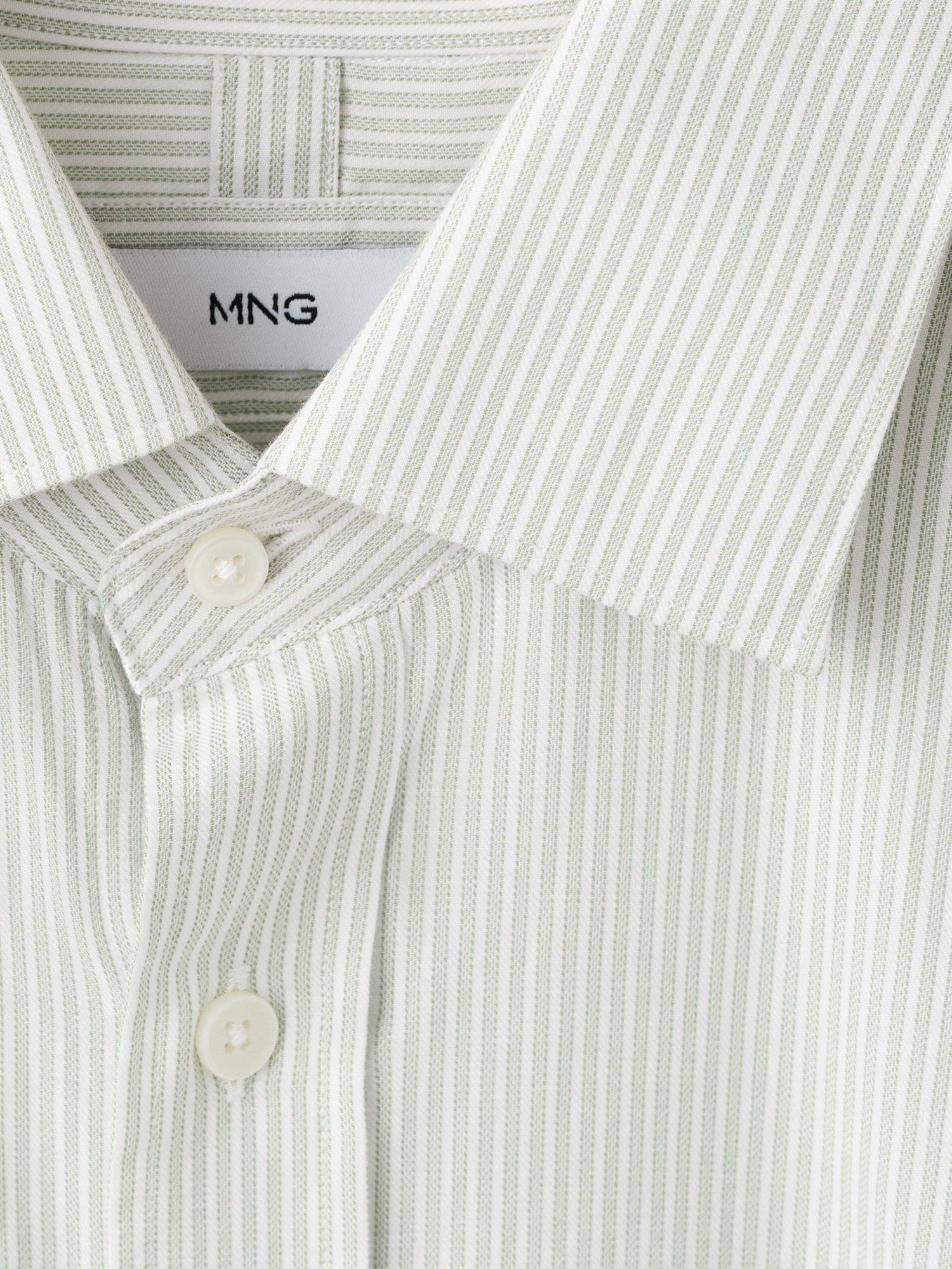 Product image 8 of 8, which shows Mango Veirat Cotton Regular Fit Stripe Shirt, Green, L