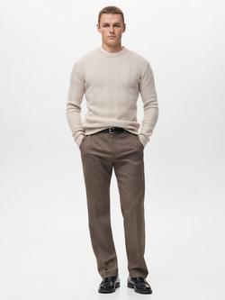 Mango Herringbone Knit Crew Neck Jumper - view 2, Light Beige