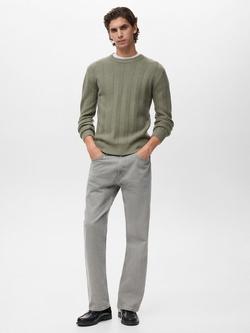 Mango Herringbone Knit Crew Neck Jumper - view 2, Green