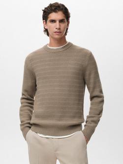 Mango Canut Jersey Crew Neck Sweater, Light Brown