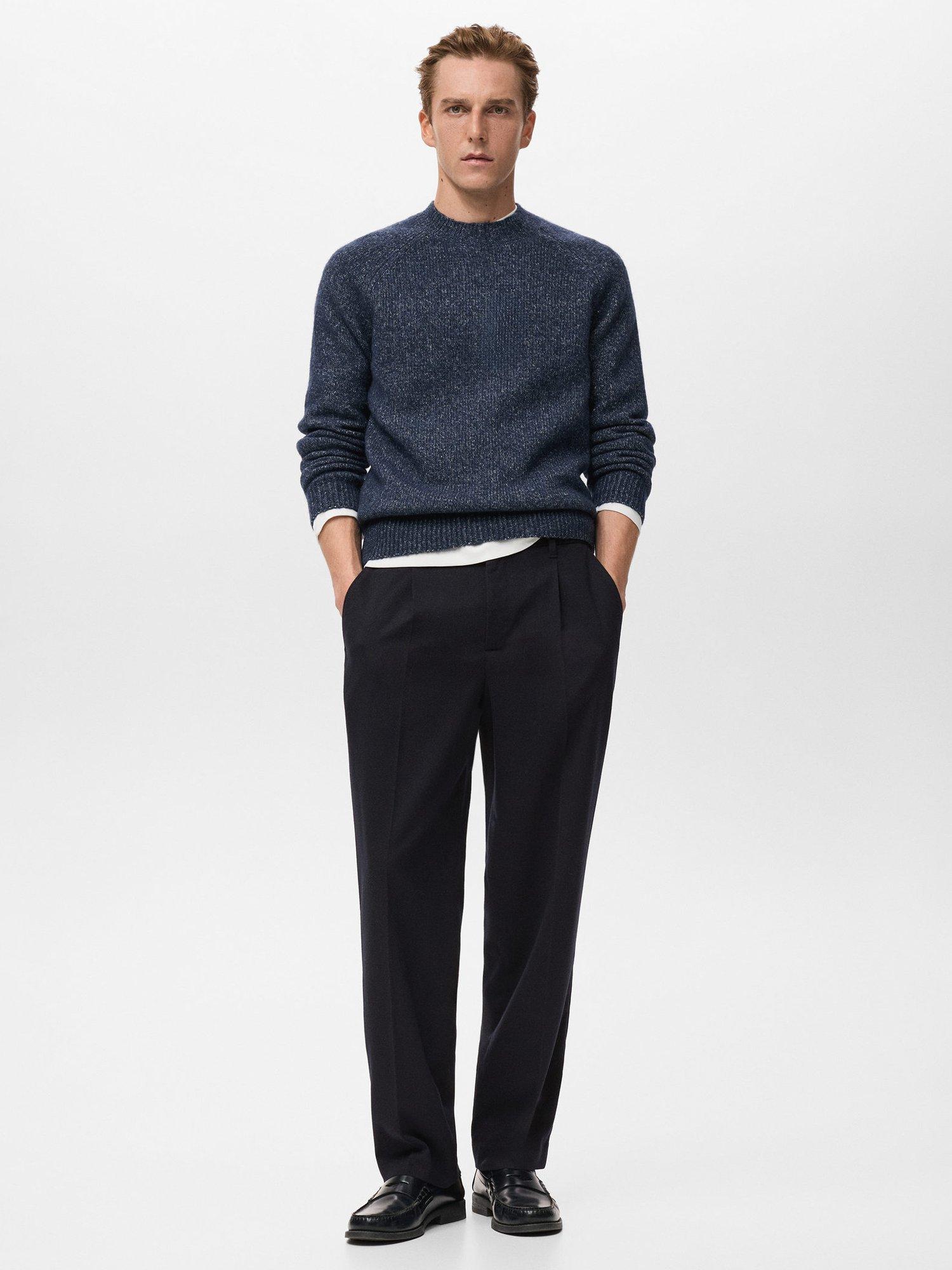 Product image 2 of 8, which shows Mango Cris Wool & Cotton Blend Knit Crew Neck Jumper, Navy, L