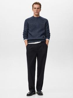 Mango Cris Wool & Cotton Blend Knit Crew Neck Jumper - view 2, Navy