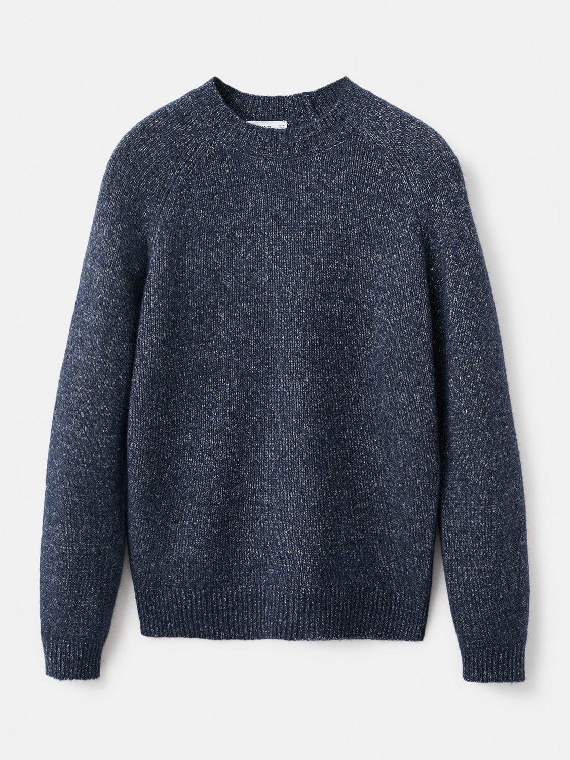 Product image 3 of 8, which shows Mango Cris Wool & Cotton Blend Knit Crew Neck Jumper, Navy, L