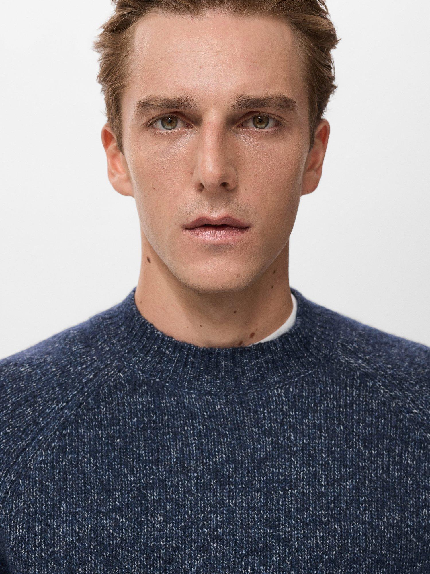 Product image 6 of 8, which shows Mango Cris Wool & Cotton Blend Knit Crew Neck Jumper, Navy, L