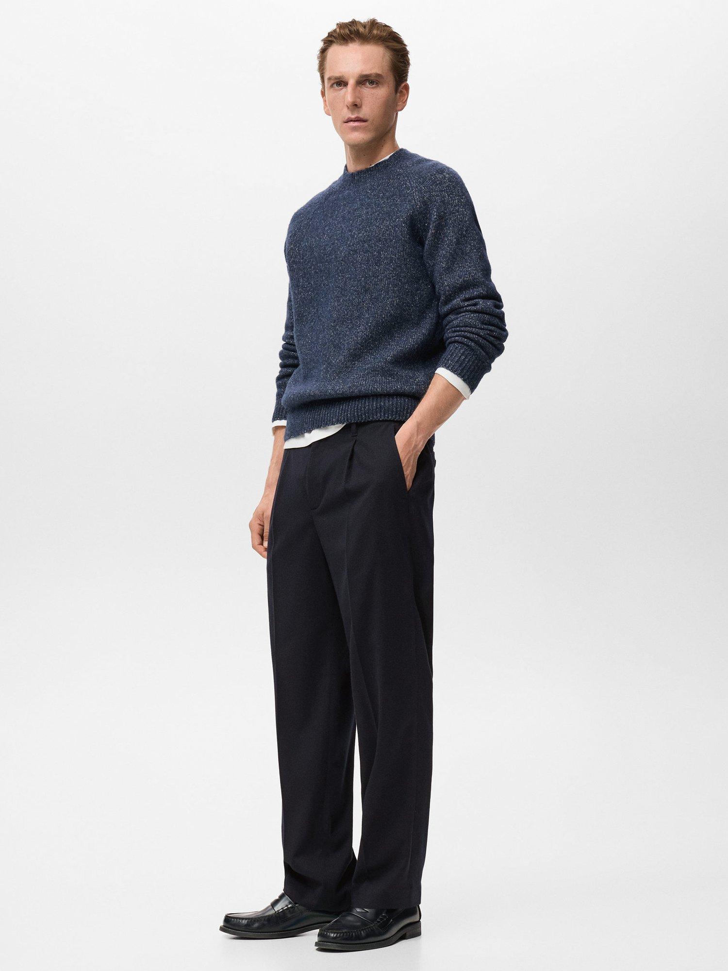 Product image 7 of 8, which shows Mango Cris Wool & Cotton Blend Knit Crew Neck Jumper, Navy, L