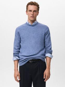 Mango Knitted Wool Blend Sweater, Medium Blue