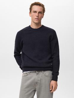 Mango Knitted Wool Blend Sweater, Navy