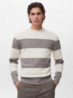 Mango Striped Wool Blend Sweater, White/Grey