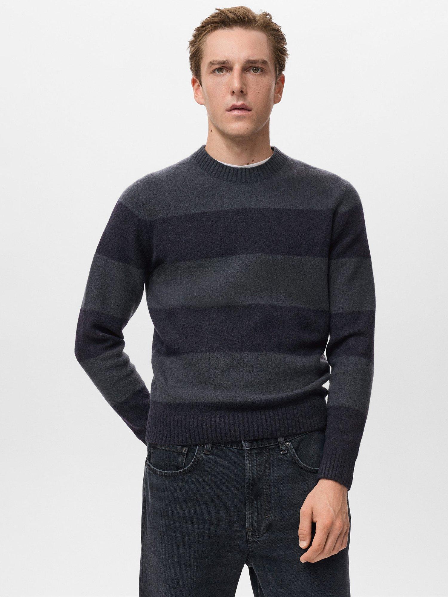 Product image 1 of 8, which shows Mango Striped Wool Blend Sweater  , Navy/Grey, M