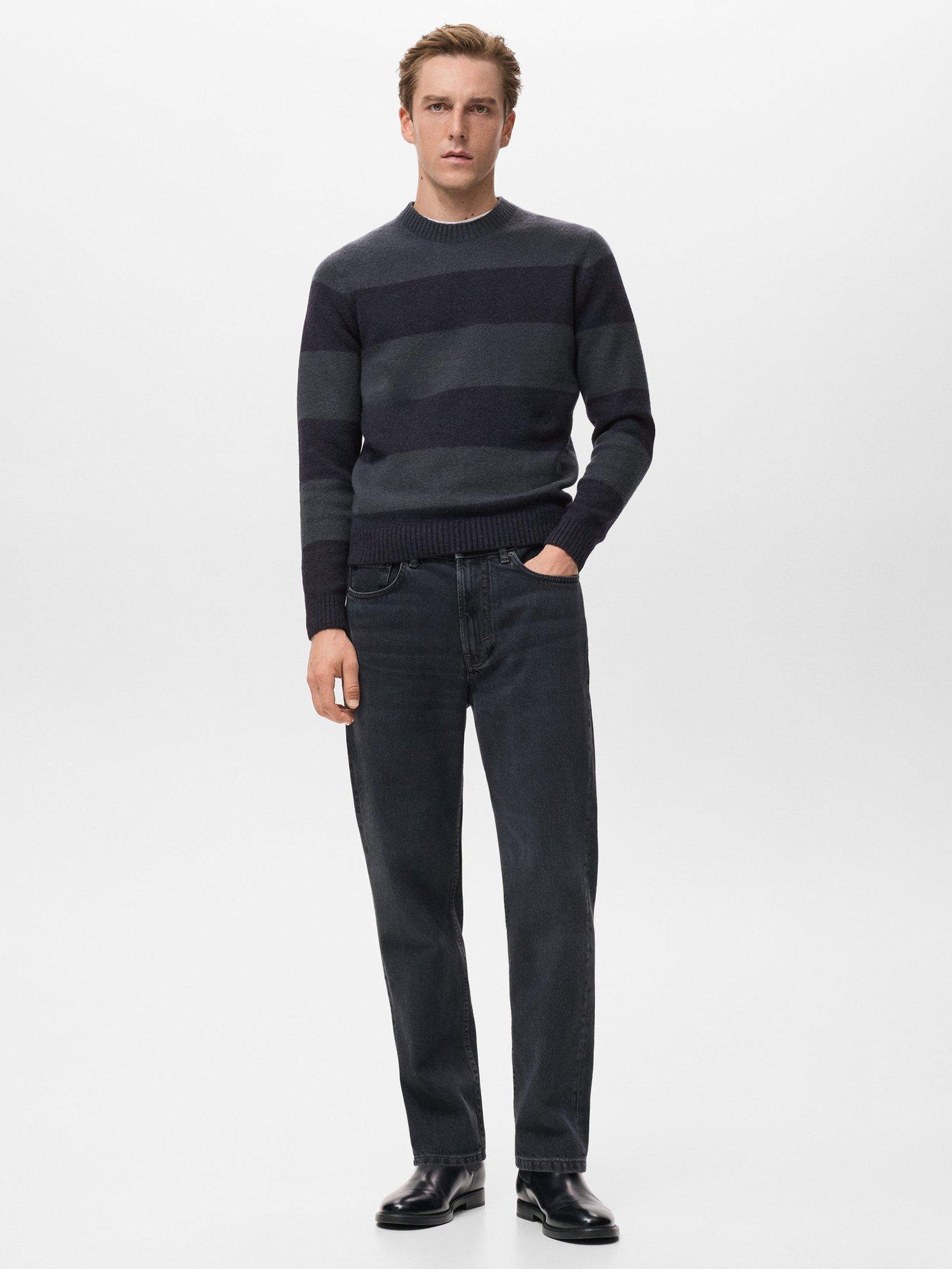 Product image 2 of 8, which shows Mango Striped Wool Blend Sweater  , Navy/Grey, M