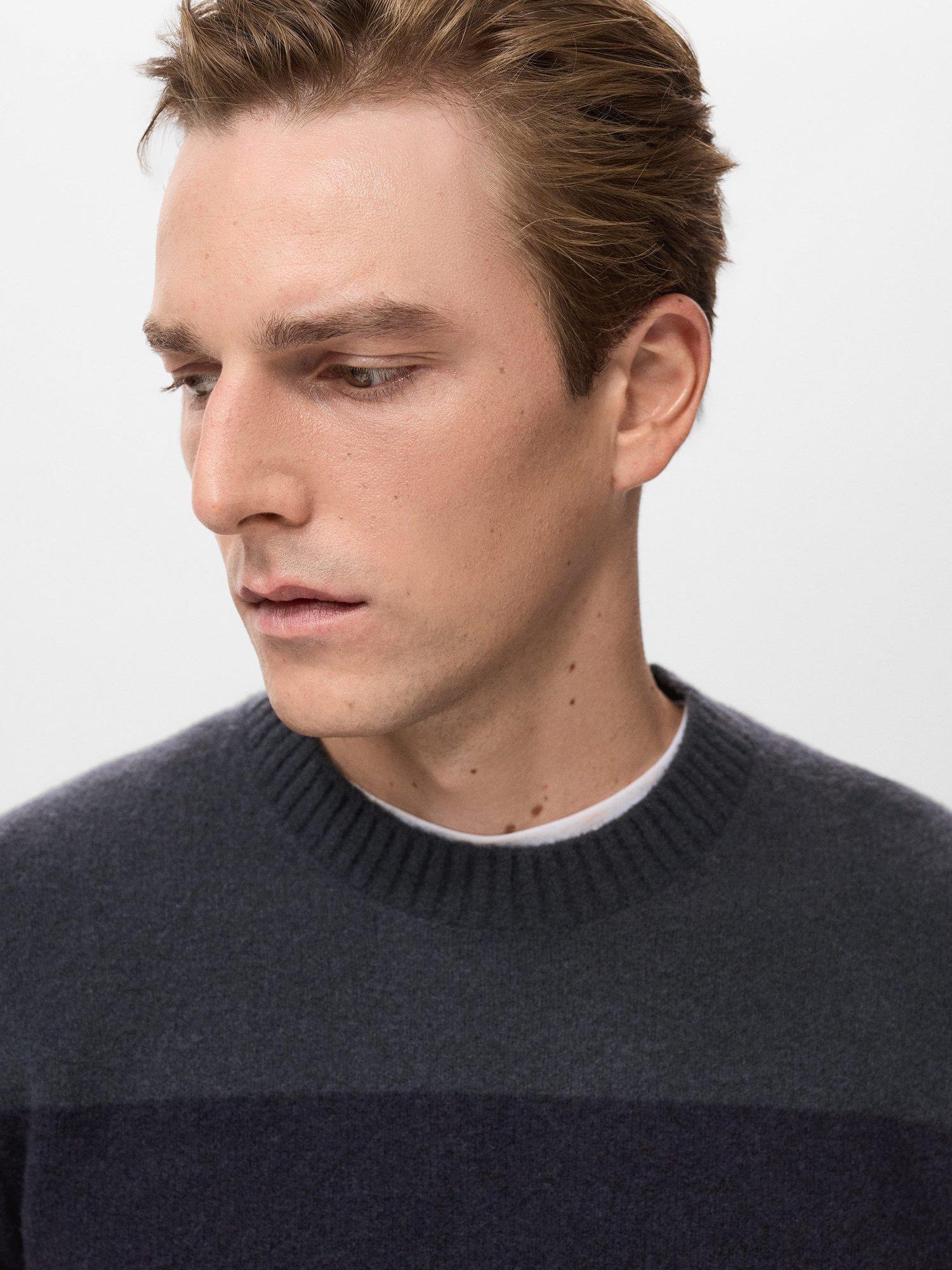 Product image 6 of 8, which shows Mango Striped Wool Blend Sweater  , Navy/Grey, M