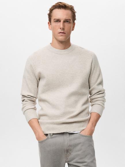 Mango Park Crew Neck Jumper, Light Beige