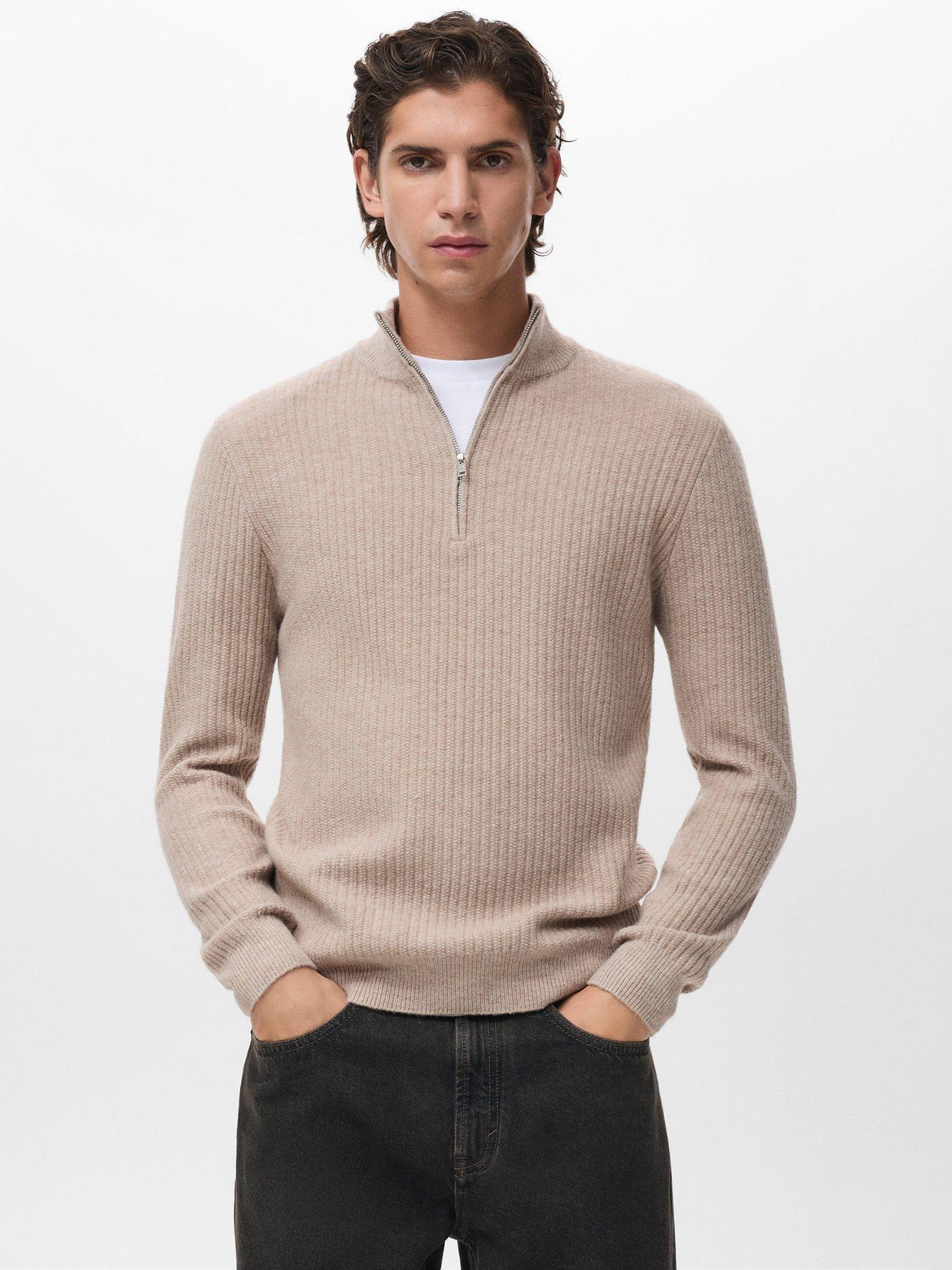 Product image 1 of 8, which shows Mango Park Wool Blend Zip Neck Jumper, Pastel Brown, M