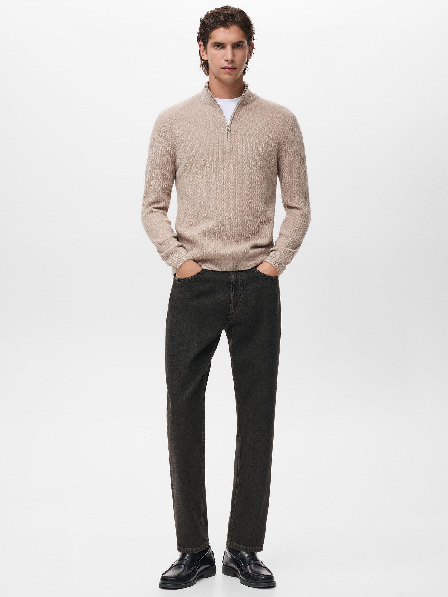 Product image 2 of 8, which shows Mango Park Wool Blend Zip Neck Jumper, Pastel Brown, M