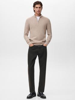 Mango Park Wool Blend Zip Neck Jumper - view 2, Pastel Brown
