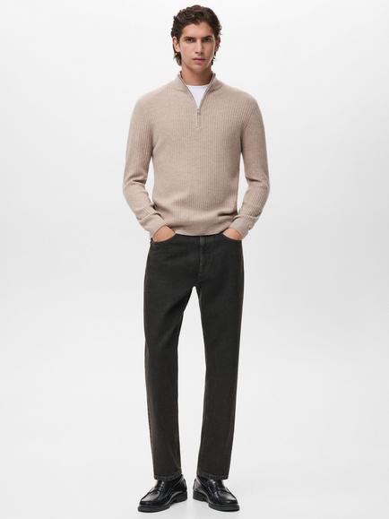 Mango Park Wool Blend Zip Neck Jumper - view 2, Pastel Brown