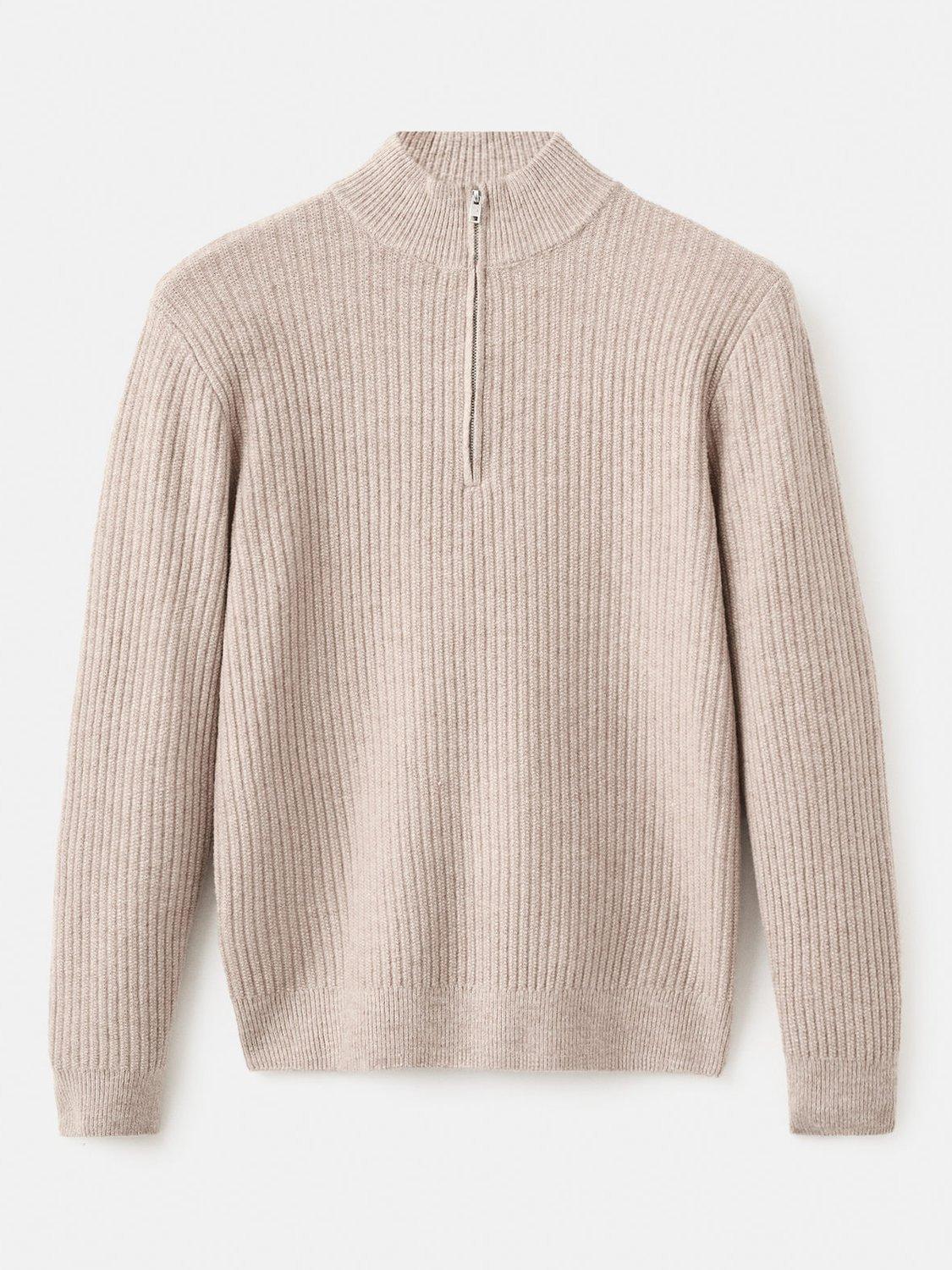 Product image 3 of 8, which shows Mango Park Wool Blend Zip Neck Jumper, Pastel Brown, M