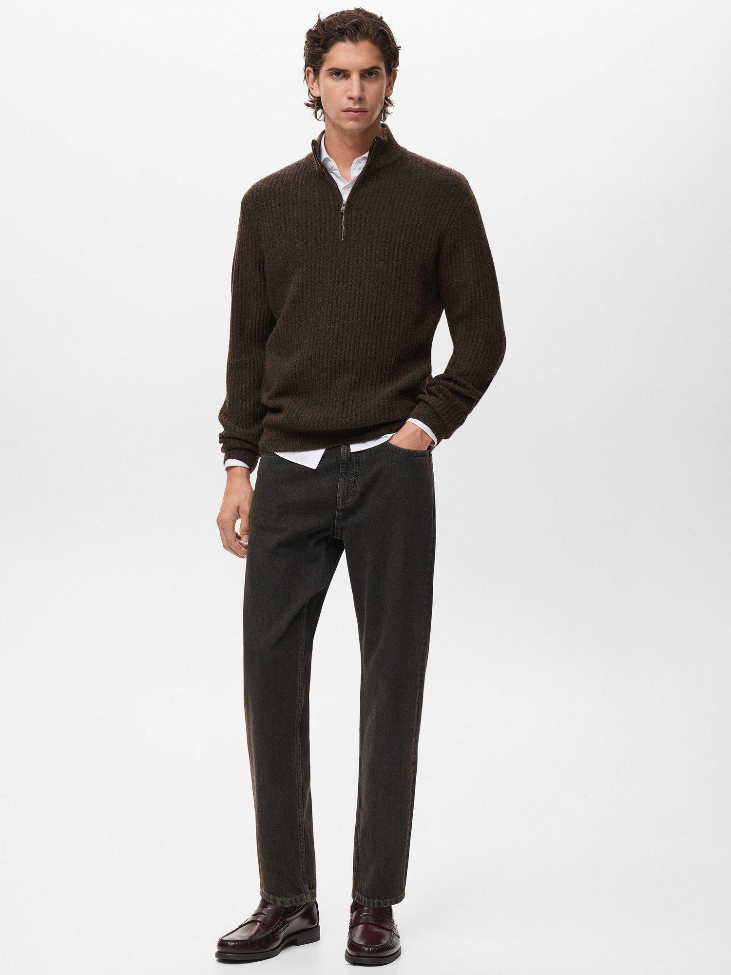 Product image 2 of 8, which shows Mango Park Wool Blend Zip Neck Jumper, Brown, S